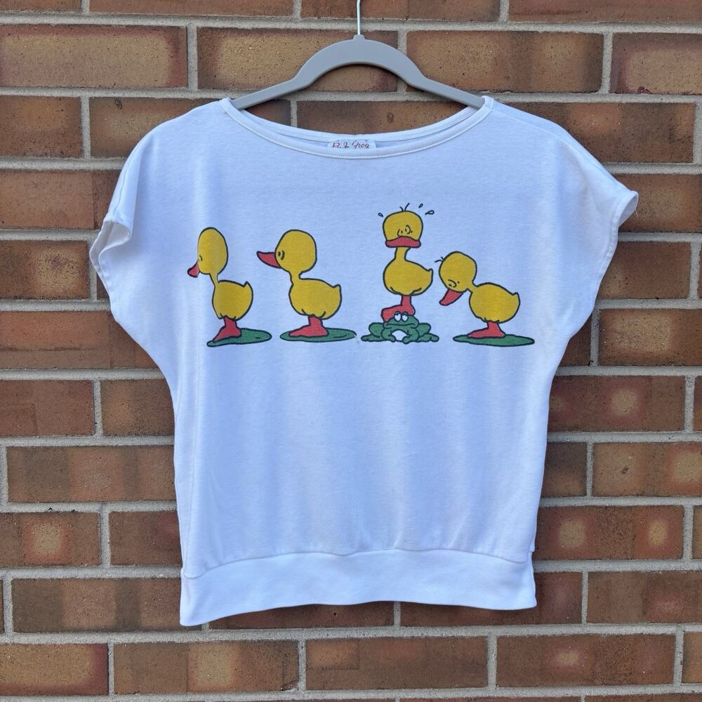 Vintage 80s Ducks Frog Crop Top Shirt Womens B.J. Frog retro 80s Style Flaws